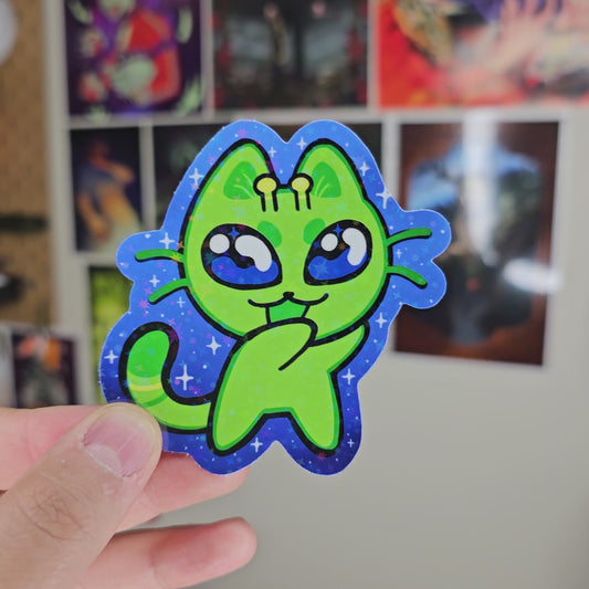 Holographic Dancing Alien Cat Sticker