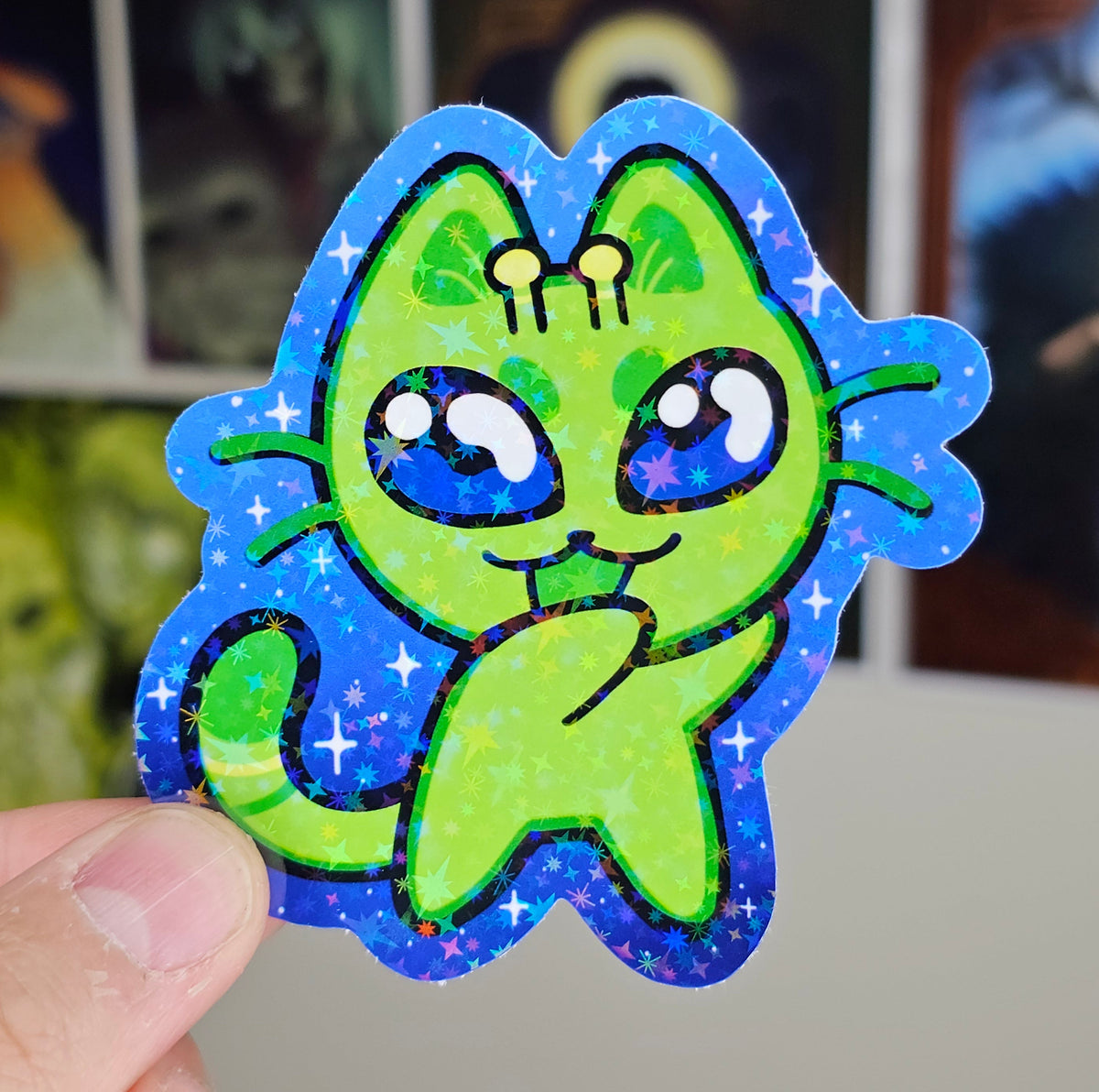 Holographic Dancing Alien Cat Sticker